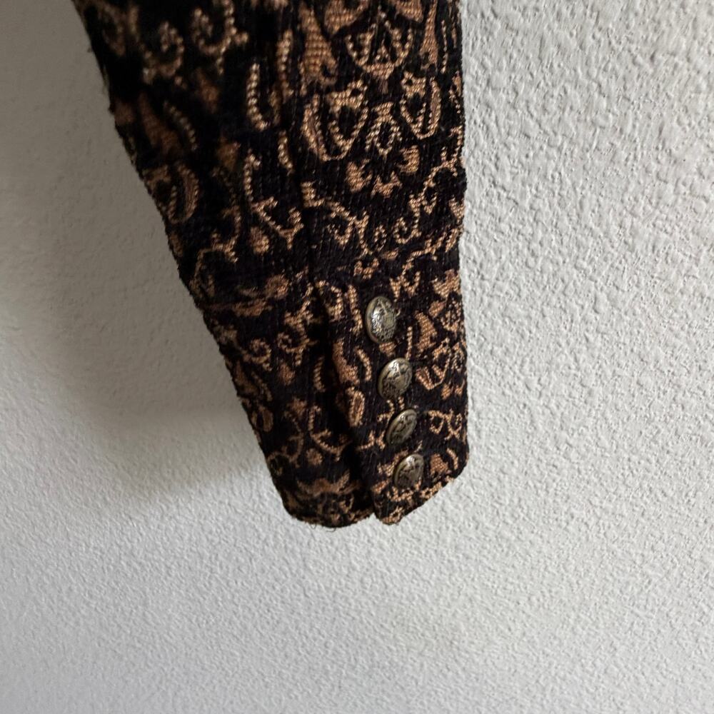 Free People Military Brocade Cropped Jacket Black Gold Jacquard Size 4 Baroque - Picture 11 of 12